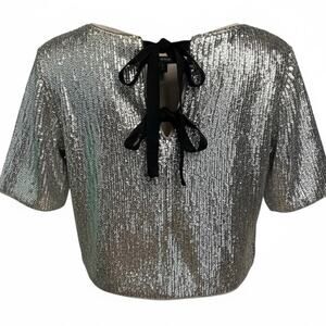 NEW J.Crew Allover Sequin Sparkle Embellished Cropped Bow Back Top Fits 0 - 2